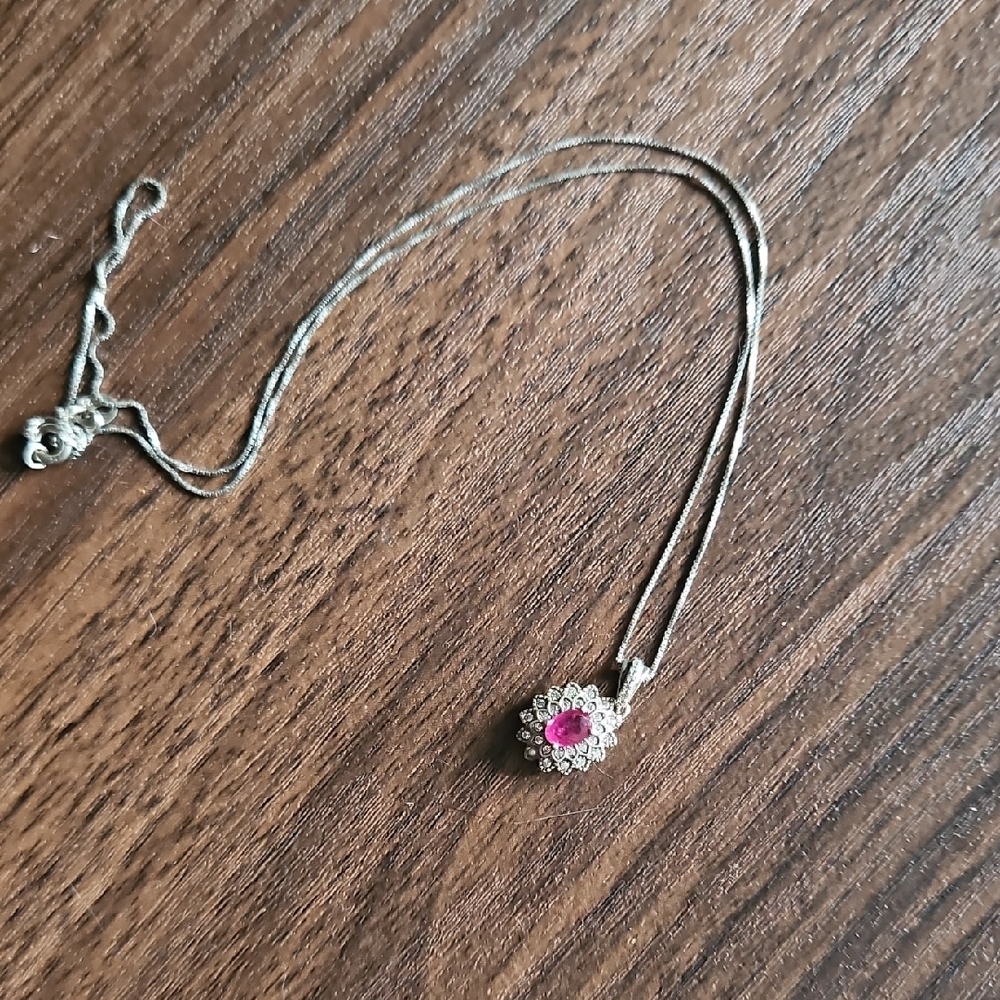 Source Unknown Silver Pink Ruby Necklace